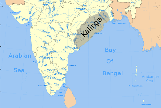 Map of India highlighting the extent of the Kalinga Empire