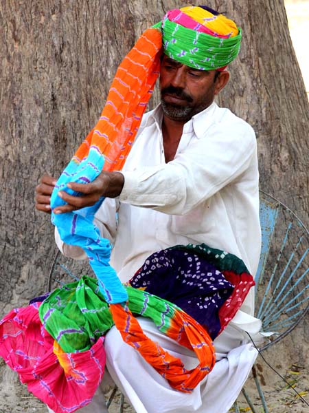 Practice of turban tying in RajasthanPractice of turban tying in Rajasthan